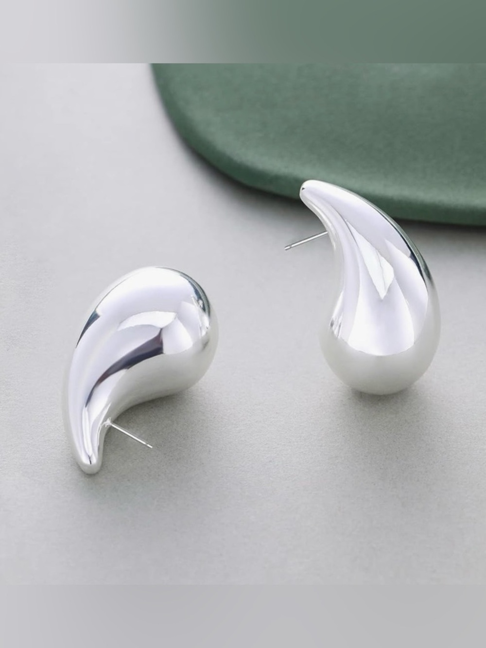 Silver molten extra large teardrop earring - Picture 4 of 11